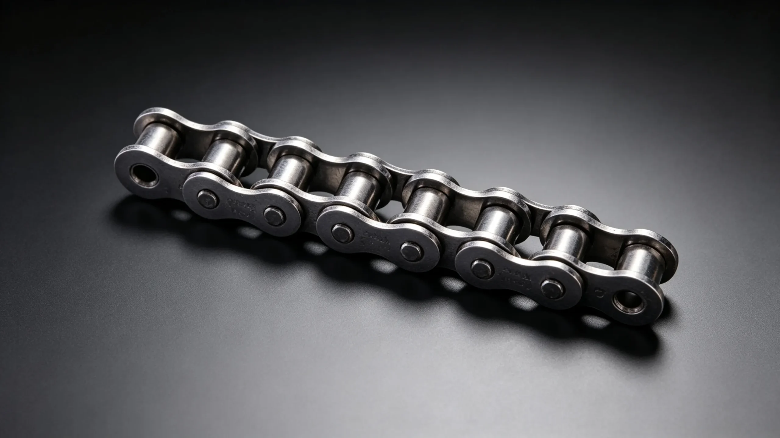 New roller chain installed on worn hooked sprocket showing incorrect roller seating position